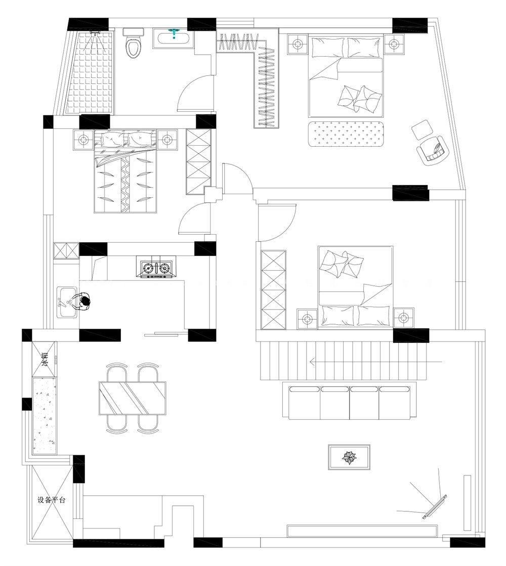 160㎡中古风户型图装修案例
