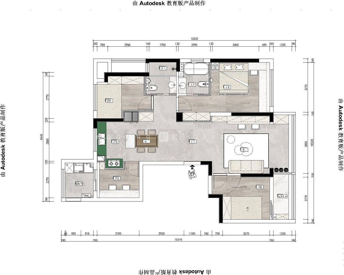 128㎡法式风格户型图装修案例