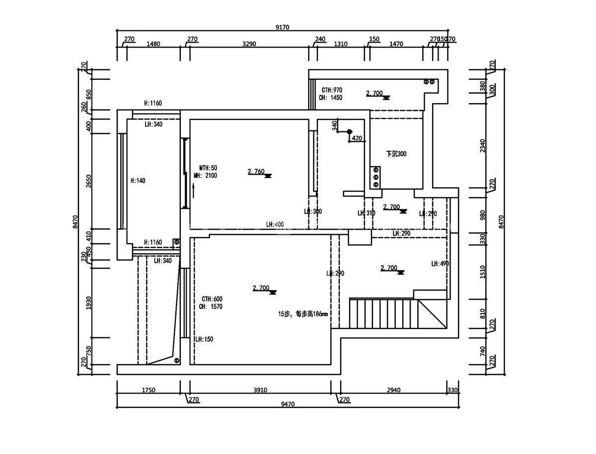 140㎡美式风格户型图装修案例