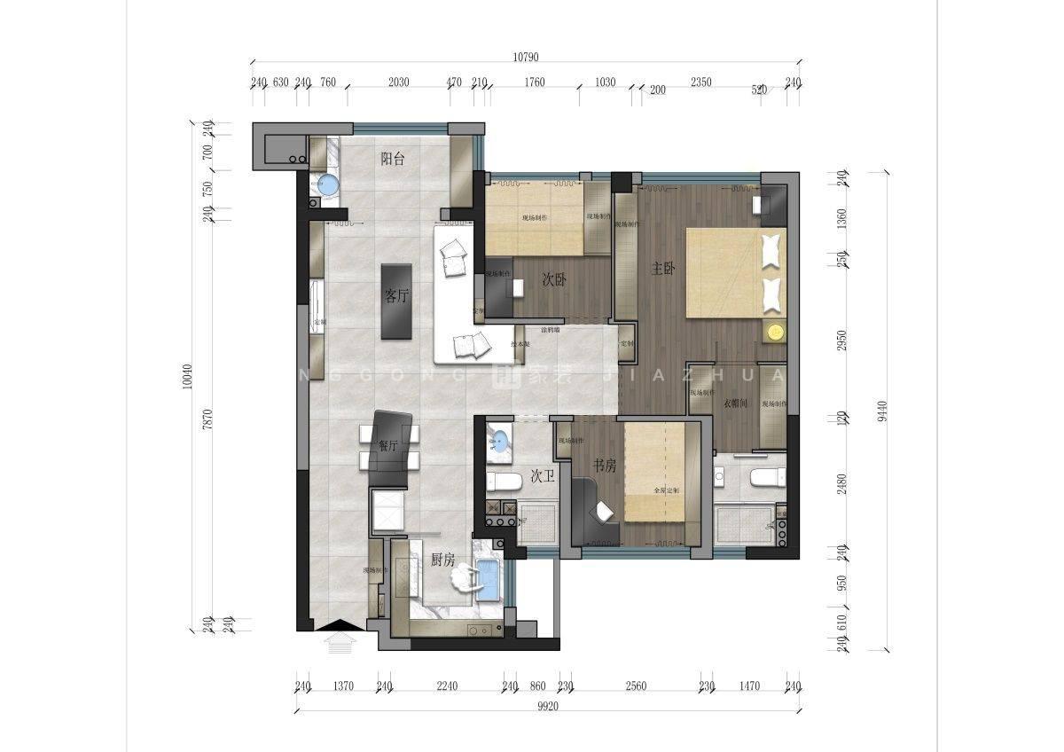 89㎡现代风格户型图装修案例