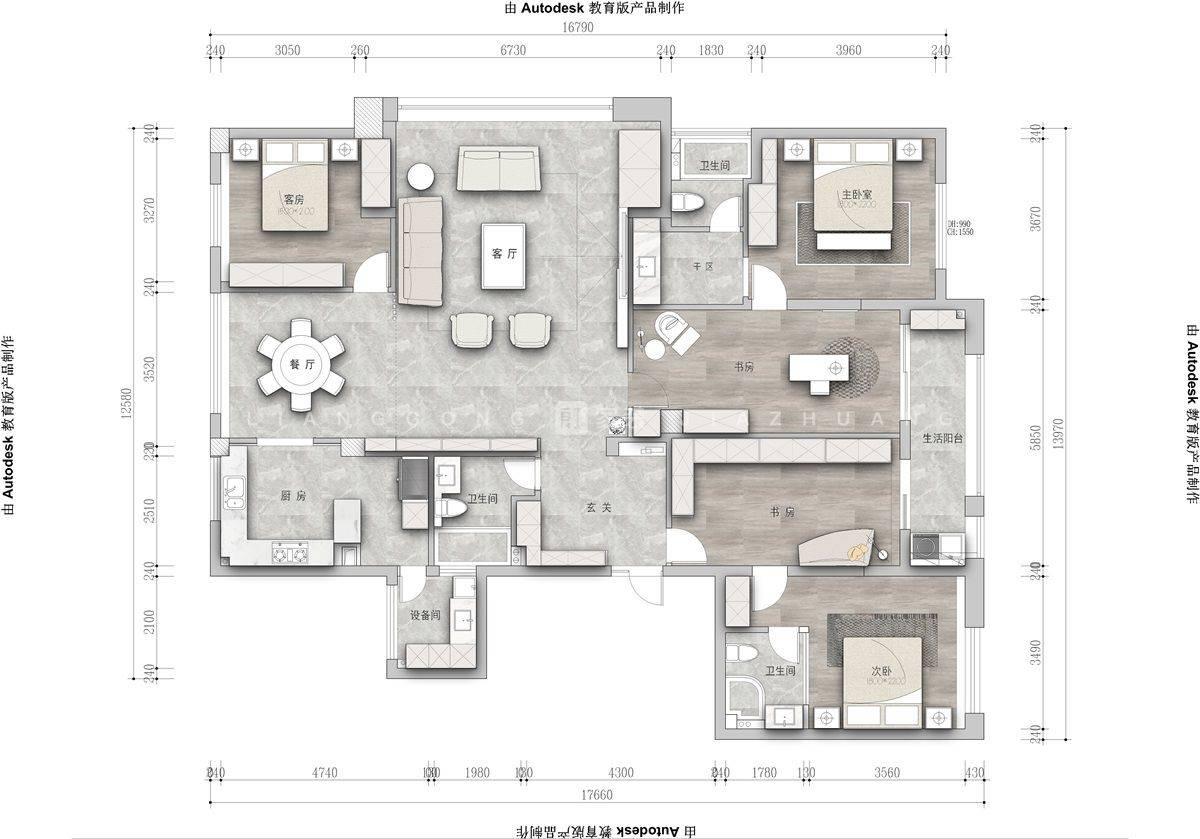 200㎡现代风格户型图装修案例