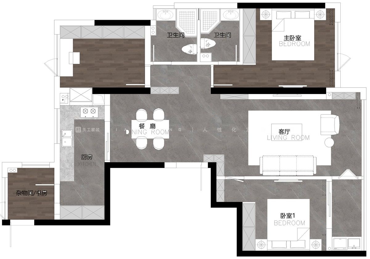 118㎡现代风格户型图装修案例
