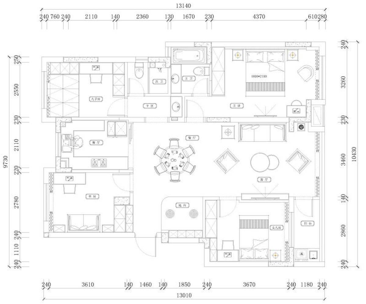 120㎡现代风格户型图装修案例